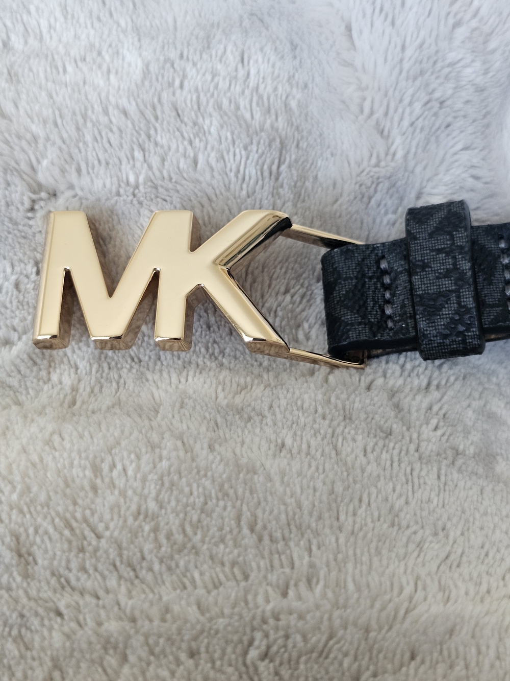 Michael Kors Men's Black Logo Belt with Gold MK Buckle